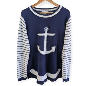 Cotton Country Anchor Sweater Nautical Navy Large